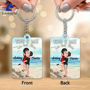 Hugging Kissing Doll Couple On The Beach Personalized Acrylic Keychain
