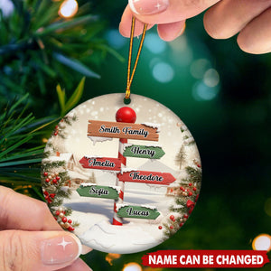 Personalized North Pole Signpost Family Christmas Ceramic Ornament