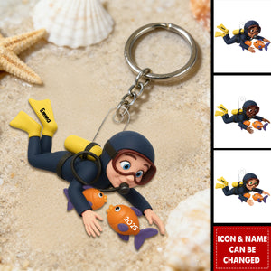 Christmas Boy Girl Scuba Diving - Personalized Acrylic Keychain - Gift For Scuba Diver