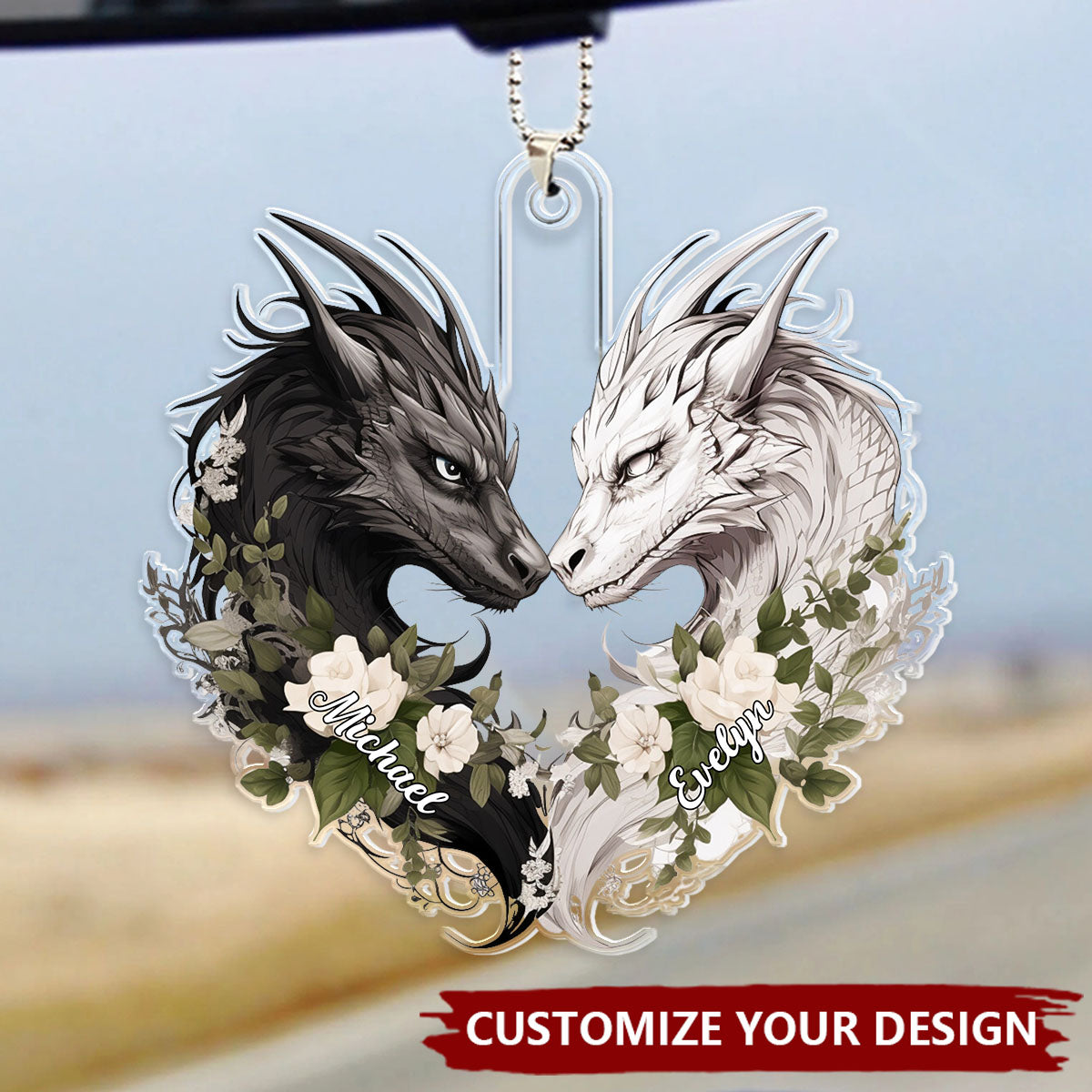 Couple Black And White Dragons - Personalized Acrylic Car Ornament