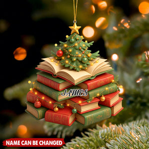 Custom Bookish Book Tree Christmas Ornament For Book Lovers, Bibliophiles