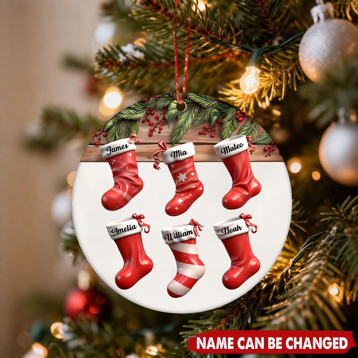 Family Christmas Stockings Personalized Ceramic Ornament