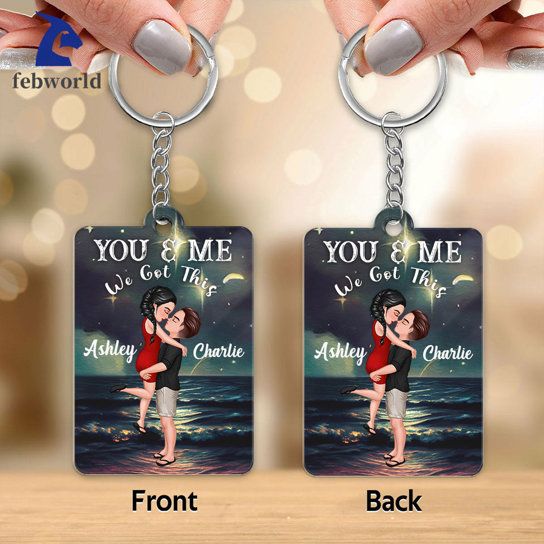 Hugging Kissing Doll Couple Under Stars Sky Personalized Acrylic Keychain