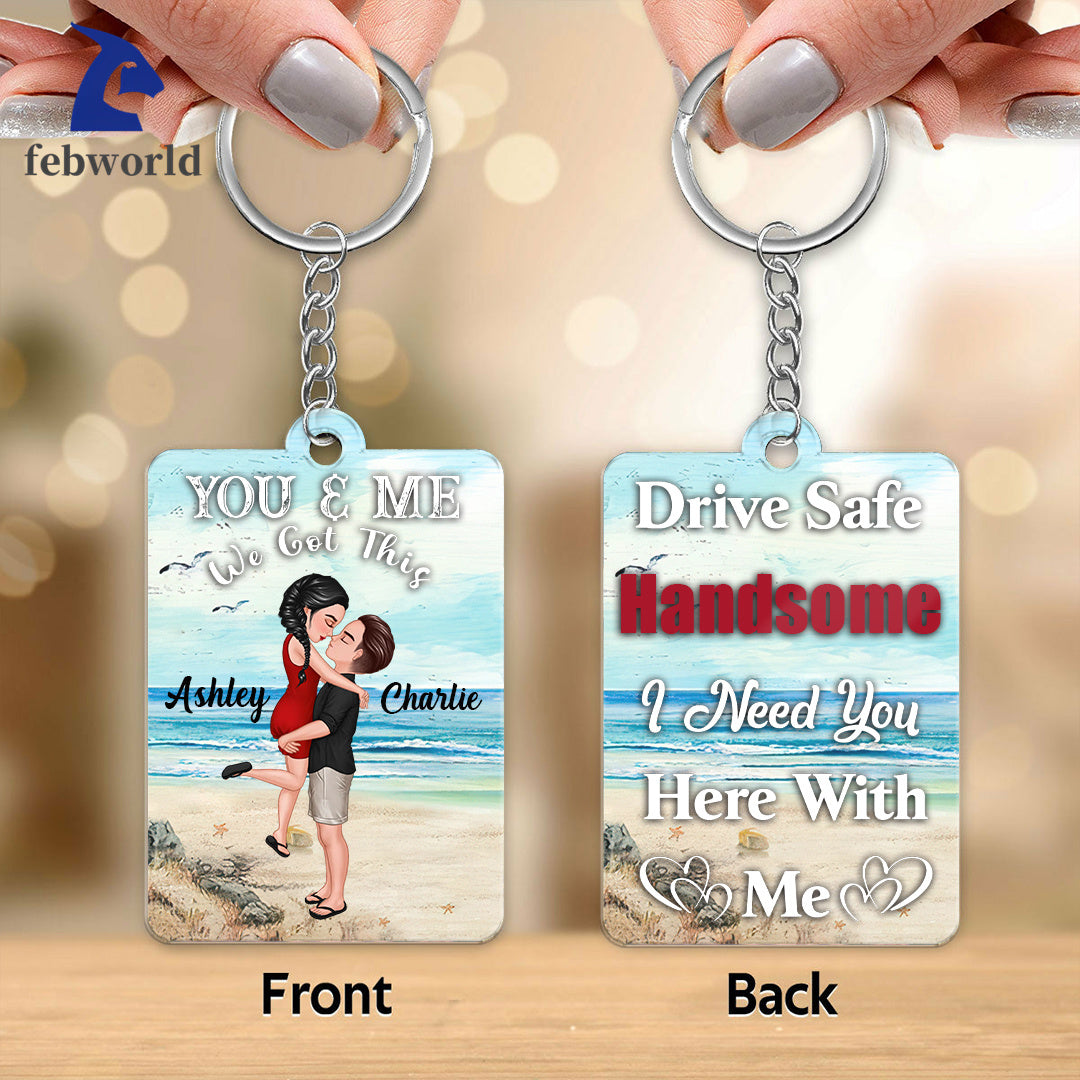 Hugging Kissing Doll Couple On The Beach - I Need You - Personalized Acrylic Keychain
