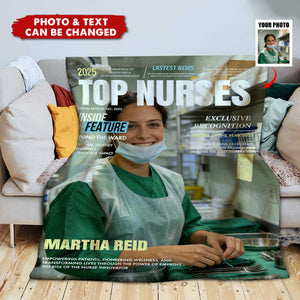 Top Nurses Magazine Cover Gift, Custom Nurse Photo Blanket