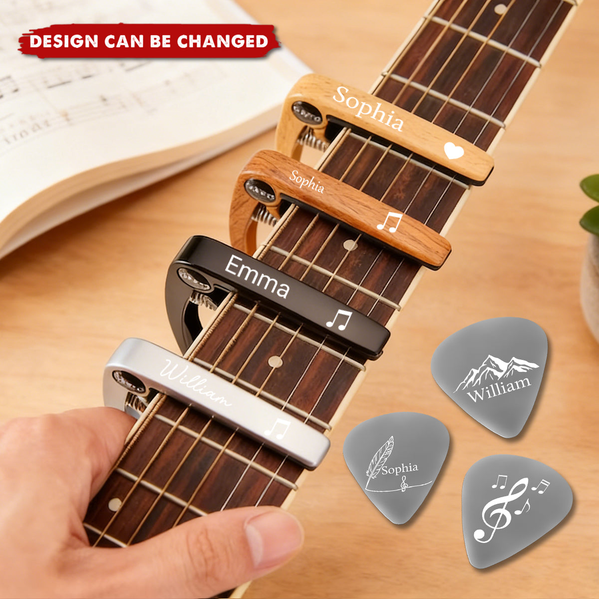 Vintage Monogram For Guitarist, Guitar Lover - Personalized Guitar Capo With Pick