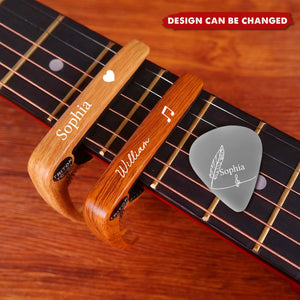 Vintage Monogram For Guitarist, Guitar Lover - Personalized Guitar Capo With Pick