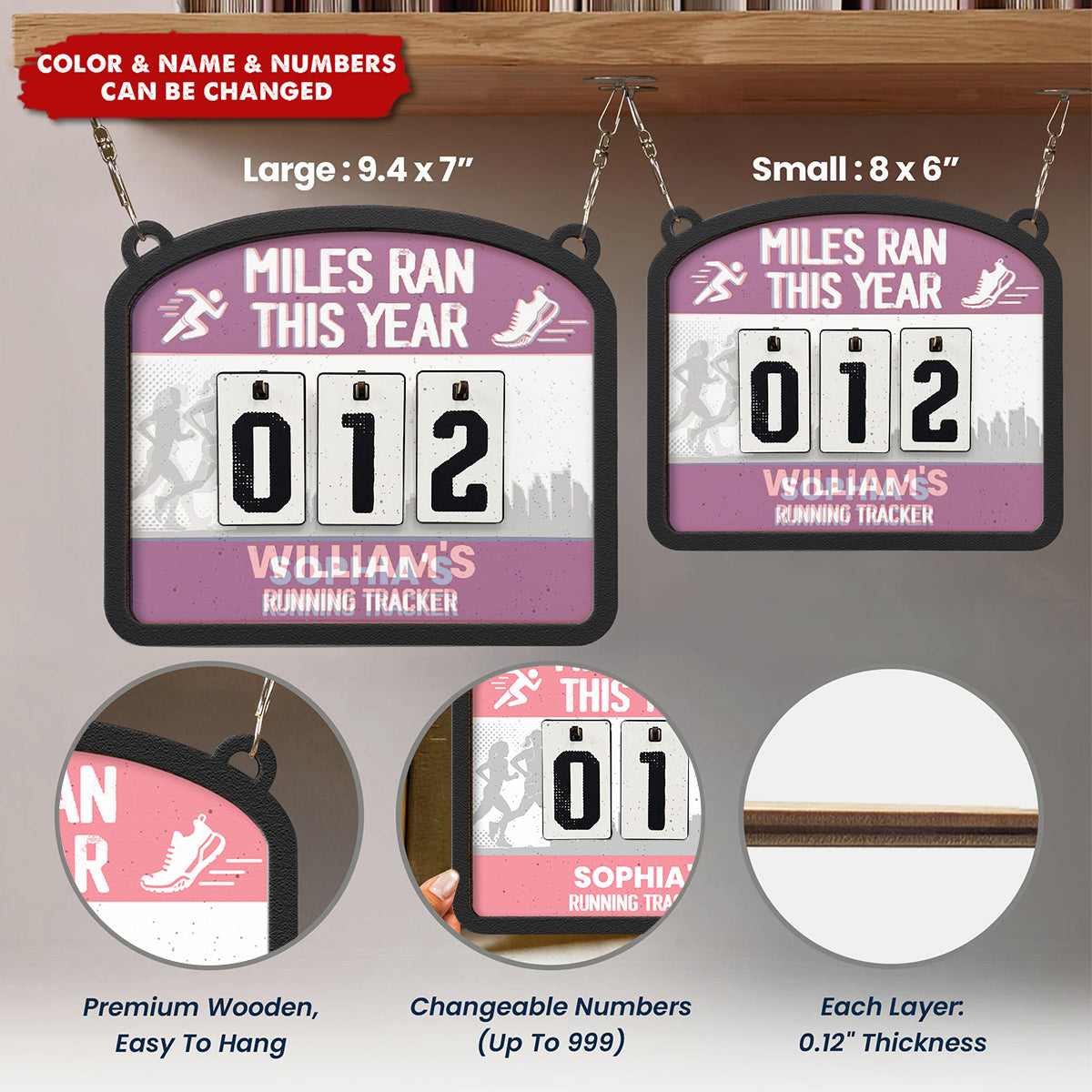 Miles Run This Year - Personalized Hanging Run Tracker