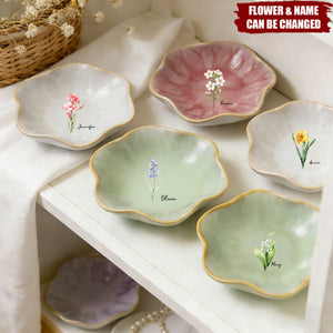Birth Month Flower Gift For Her - Personalized Jewelry Dish
