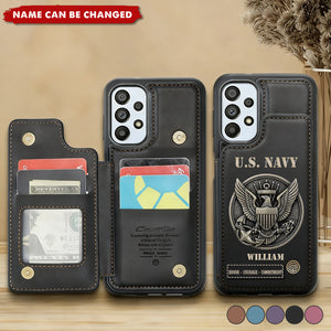 Military Card Slots 250th Anniversary Personalized US Navy Leather Wallet Phone Case