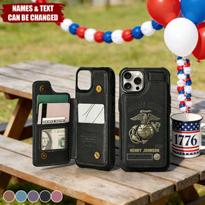 250th Anniversary Veteran Personalized Leather Wallet Phone Case - Gift for Dad, US Military Army