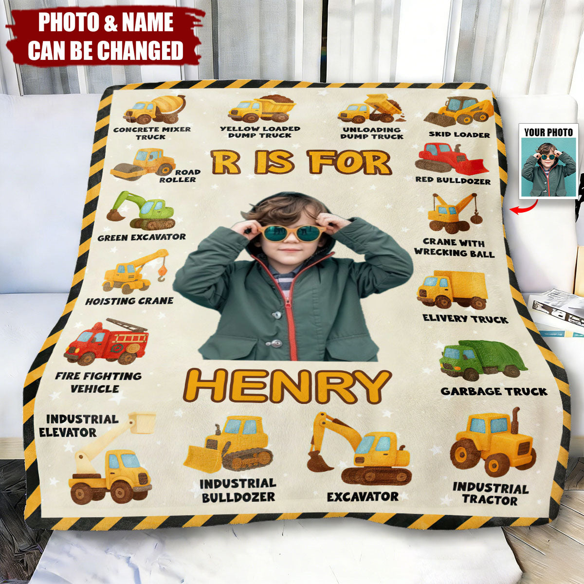 Custom Photo Personalized Vehicle Construction Blanket - Gift For Truck Lover, Excavator Lover