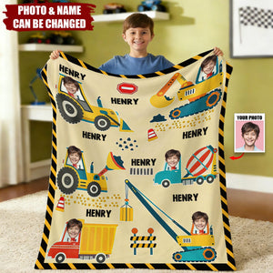 Custom Photo Dump Truck Personalized Kids Construction Machine Blanket