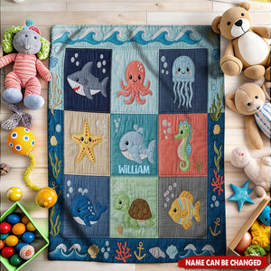 Cute Sea World - Personalized Kid Blanket