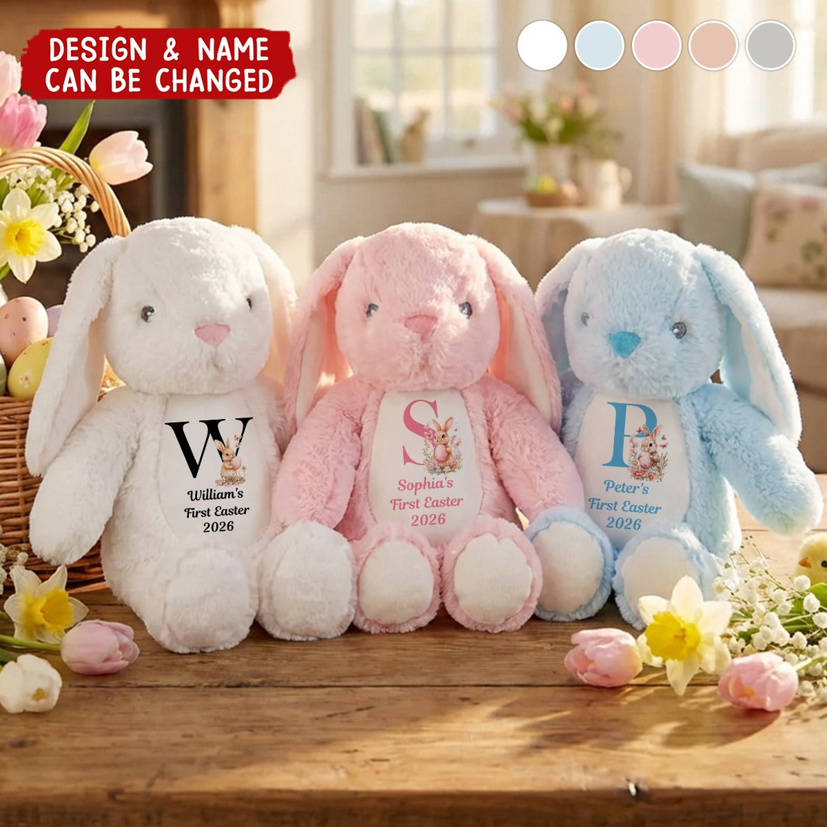 Cute Rabbit Personalized Flower Bunny Plush - Easter Holiday Gift for Kids