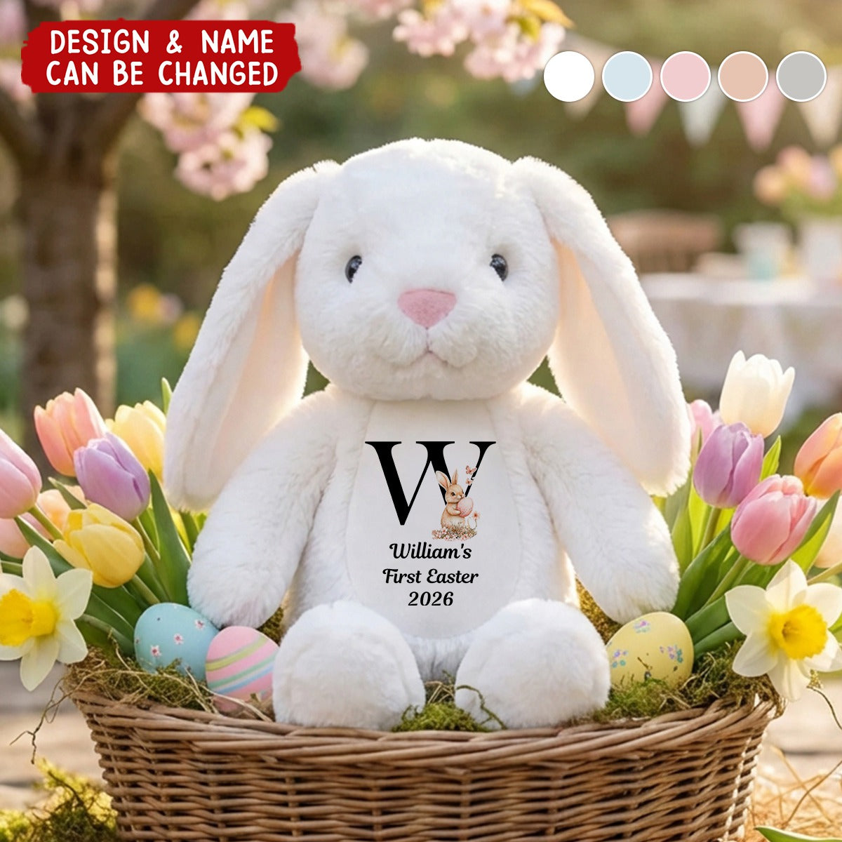 Cute Rabbit Personalized Flower Bunny Plush - Easter Holiday Gift for Kids