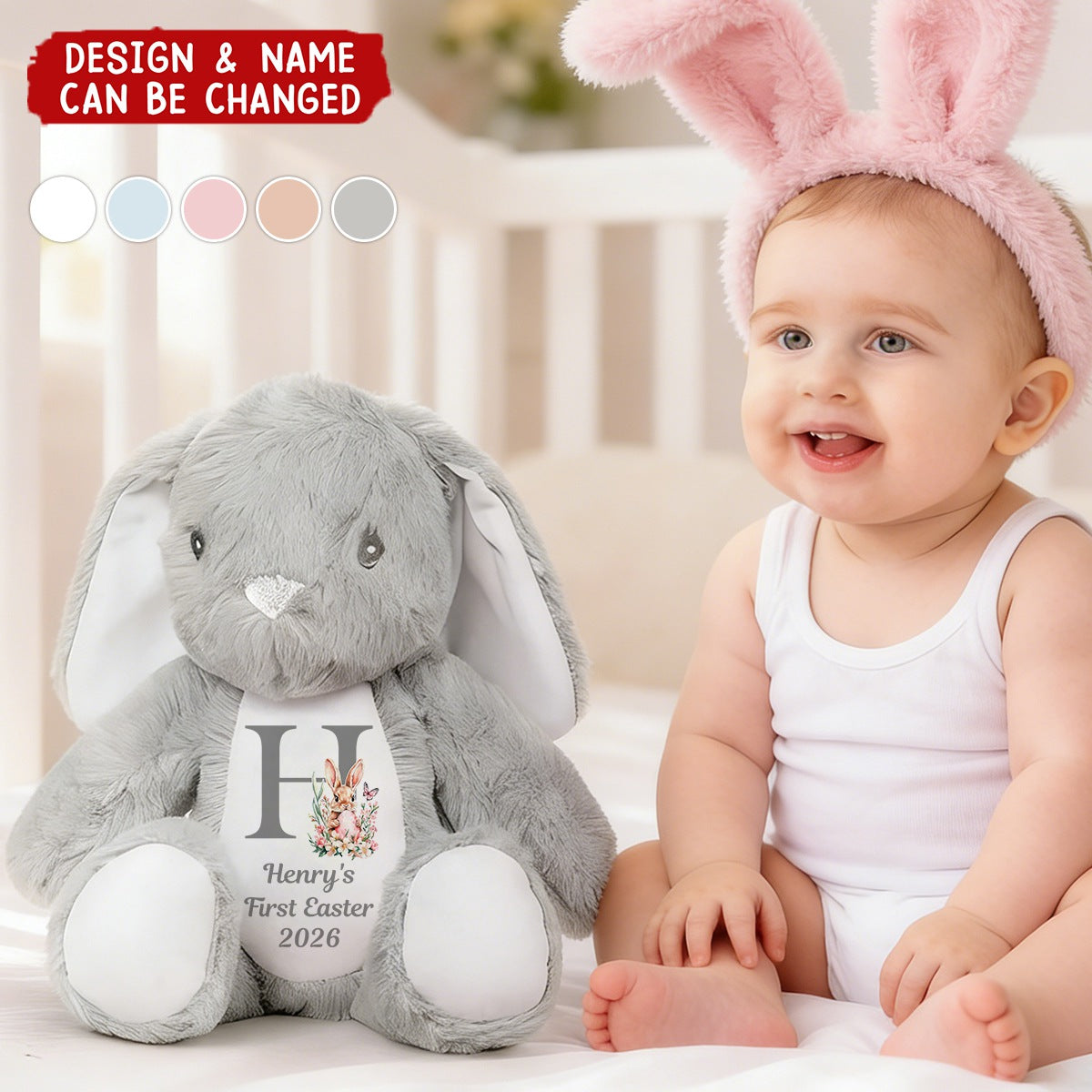 Cute Rabbit Personalized Flower Bunny Plush - Easter Holiday Gift for Kids