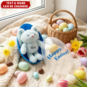 Bunny Hide-and-Seek! - Personalized Stretchable Plush Bunny Keychain & Jumbo Easter Egg Set