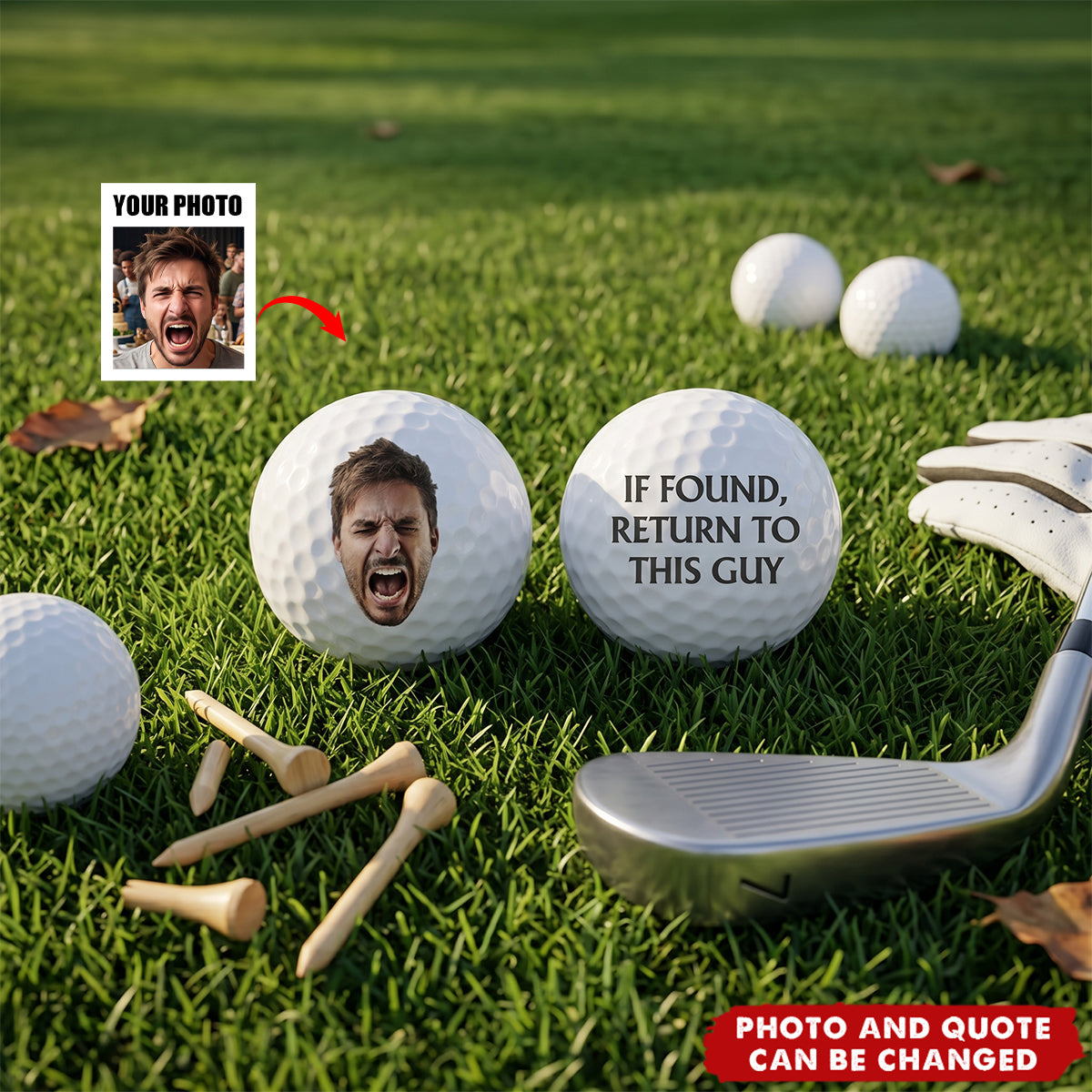 Custom Photo If Found Return To This Guy - Gift For Dad, Father, Grandpa, Golfer, Golf Lover - Personalized Golf Ball