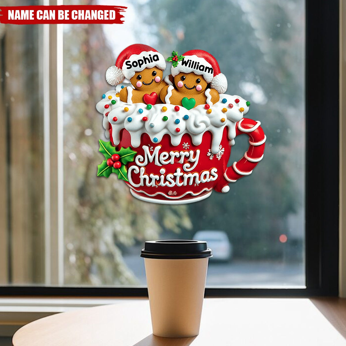 Merry Christmas Gingerbread Cup Personalized Decal
