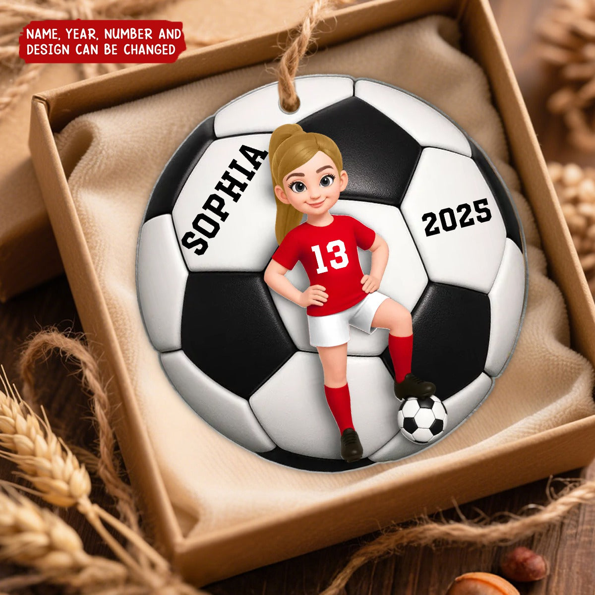 Soccer Girl Boy 3D Effect - Personalized Christmas Acrylic Ornament