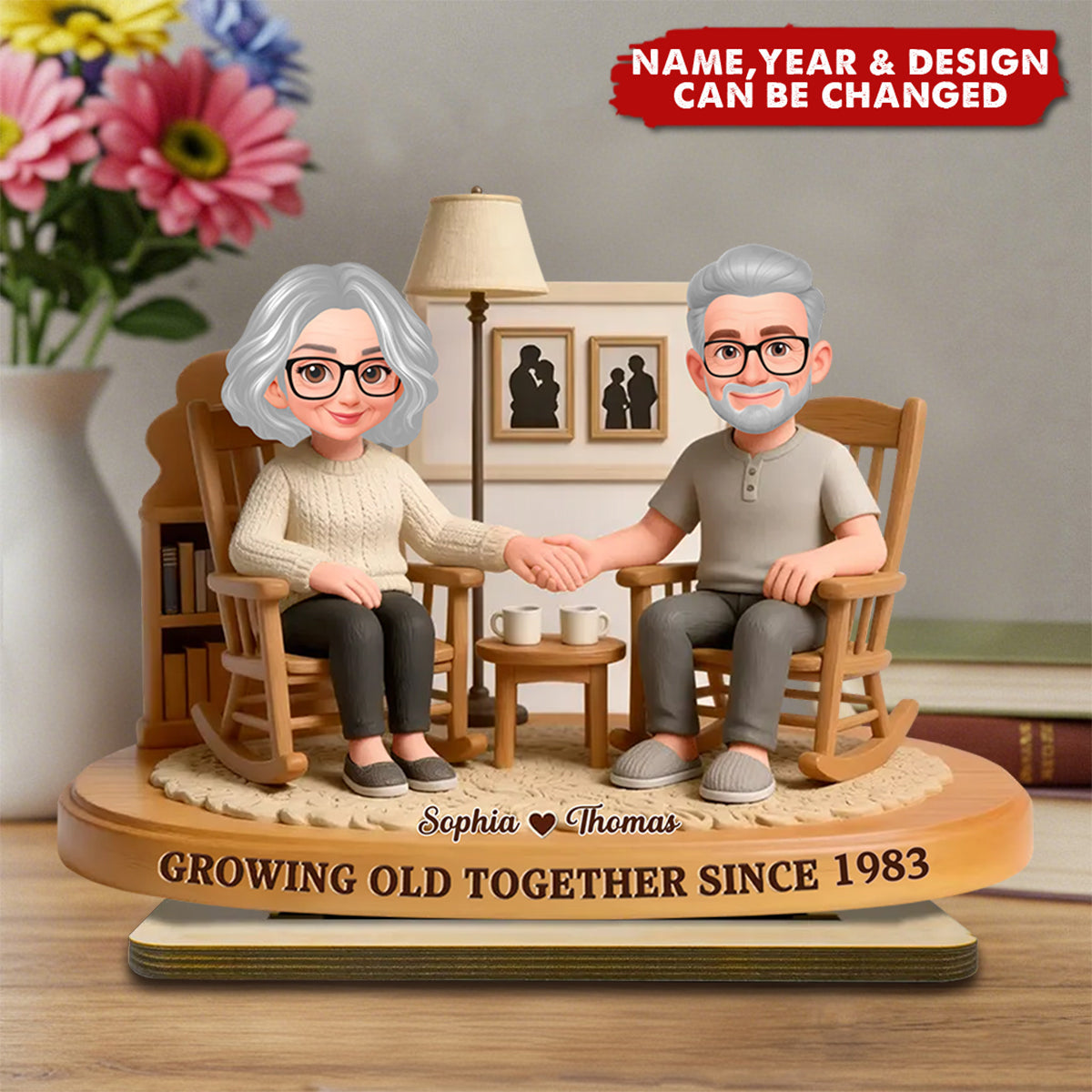 Eternal Love Couple In Cozy Living Room Growing Old Together - Personalized 2-Layer Wooden Plaque - Gift For Couple, Gift For Him, For Her