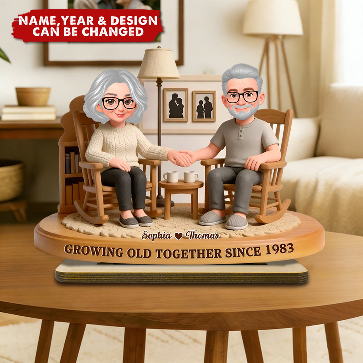 Eternal Love Couple In Cozy Living Room Growing Old Together - Personalized 2-Layer Wooden Plaque - Gift For Couple, Gift For Him, For Her