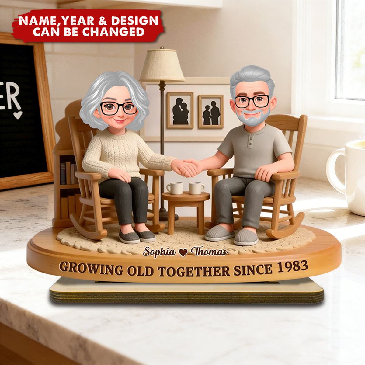 Eternal Love Couple In Cozy Living Room Growing Old Together - Personalized 2-Layer Wooden Plaque - Gift For Couple, Gift For Him, For Her