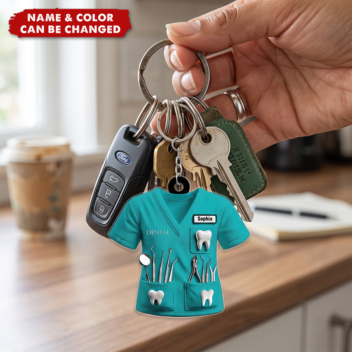 Personalized Dentist Uniform Custom Name Acrylic Keychain