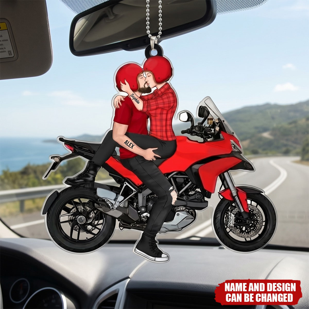 Kissing Couple - Personalized Car Acrylic Ornament - For Him, For Her, Motorcycle Lovers