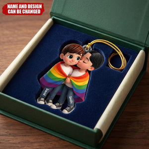 Pride Month LGBT Couple Love Is Love Personalized Acrylic Christmas Ornament