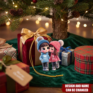 Cute Cartoon Couple Walking Personalized Acrylic Christmas Ornament