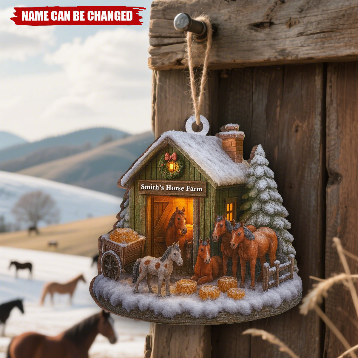 Custom Wood Ornament - Personalized Christmas At The Horse Farm