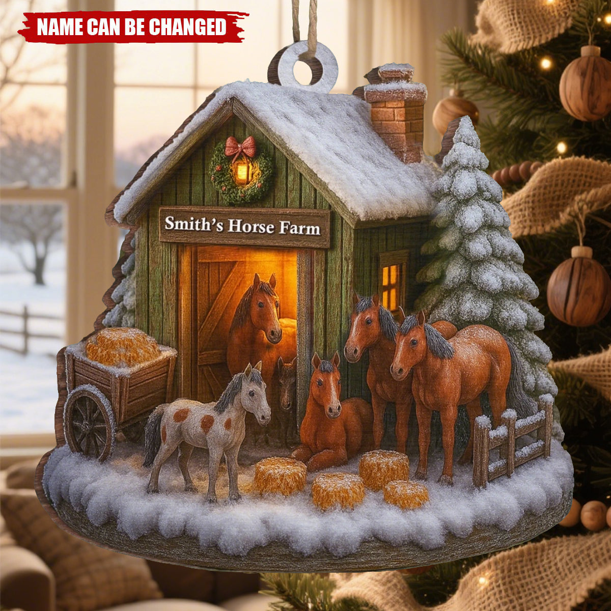 Custom Wood Ornament - Personalized Christmas At The Horse Farm