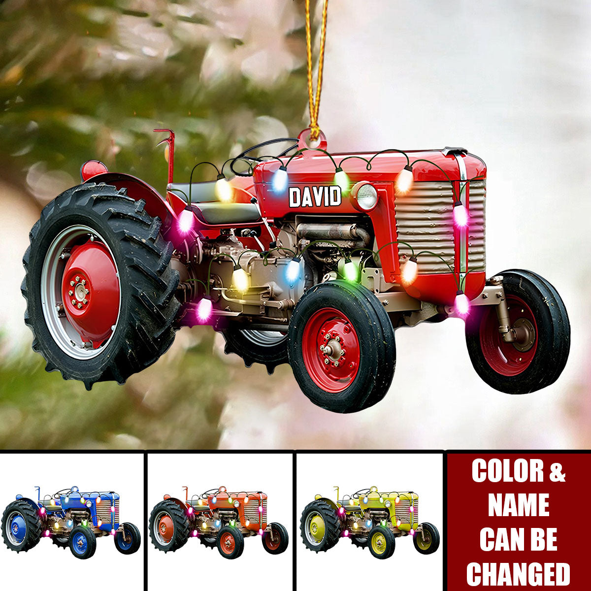 Christmas Tree Tractor Hanging Decor - Personalized Ornament