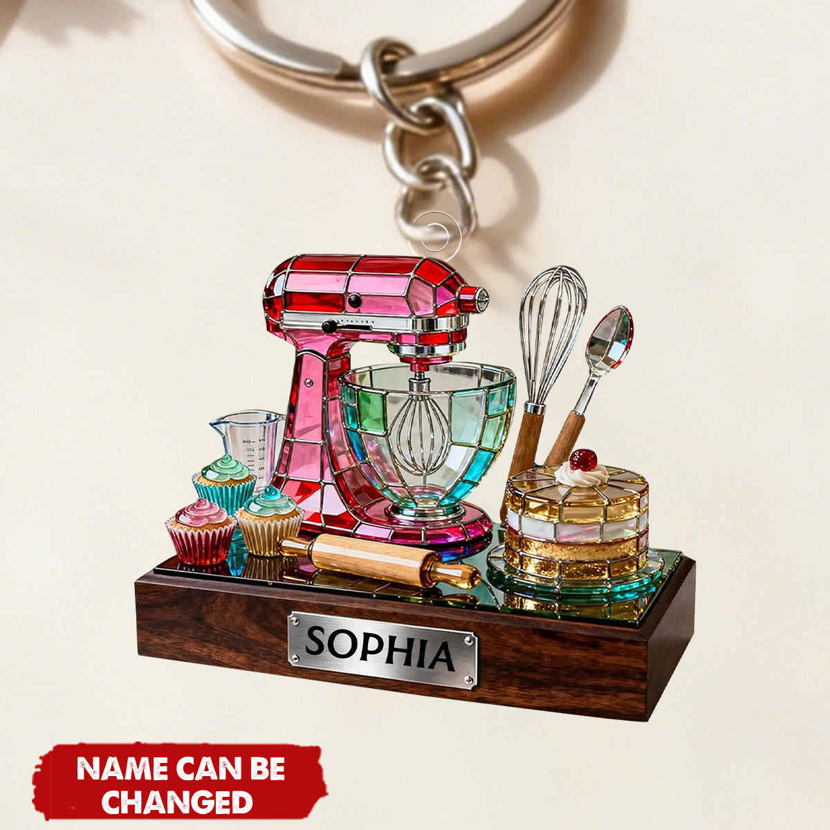 Personalized Baking Mixer Keychain, Colorful Acrylic Kitchen Decor with Custom Name