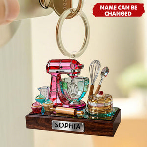 Personalized Baking Mixer Keychain, Colorful Acrylic Kitchen Decor with Custom Name