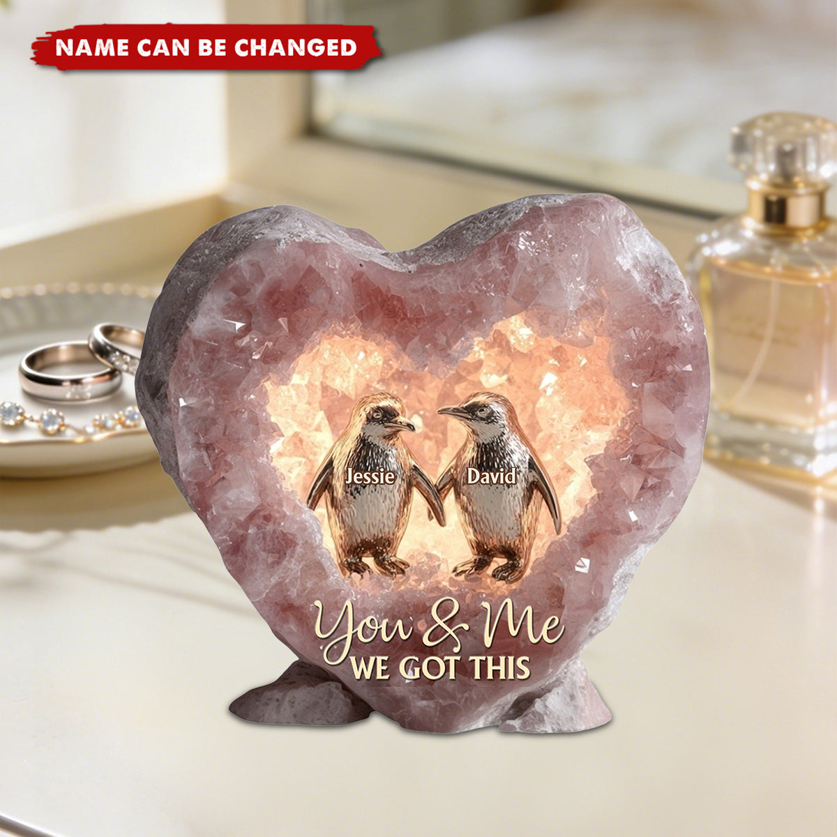 Rose Quartz Style Anniversary Gift, Valentine Gift, Unconditional Love - Personalized Couple Shaped Acrylic Plaque