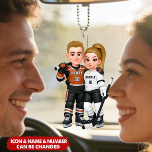 Hockey Couple I'll Always Be Your Biggest Fan Custom Action Figure - Personalized Acrylic Car Ornament
