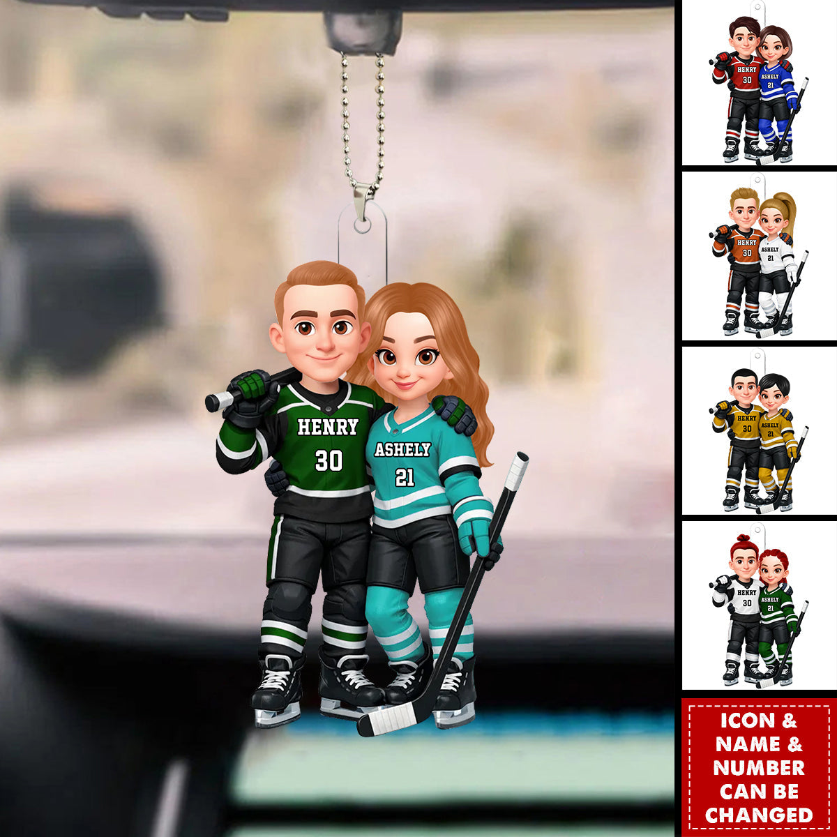 Hockey Couple I'll Always Be Your Biggest Fan Custom Action Figure - Personalized Acrylic Car Ornament