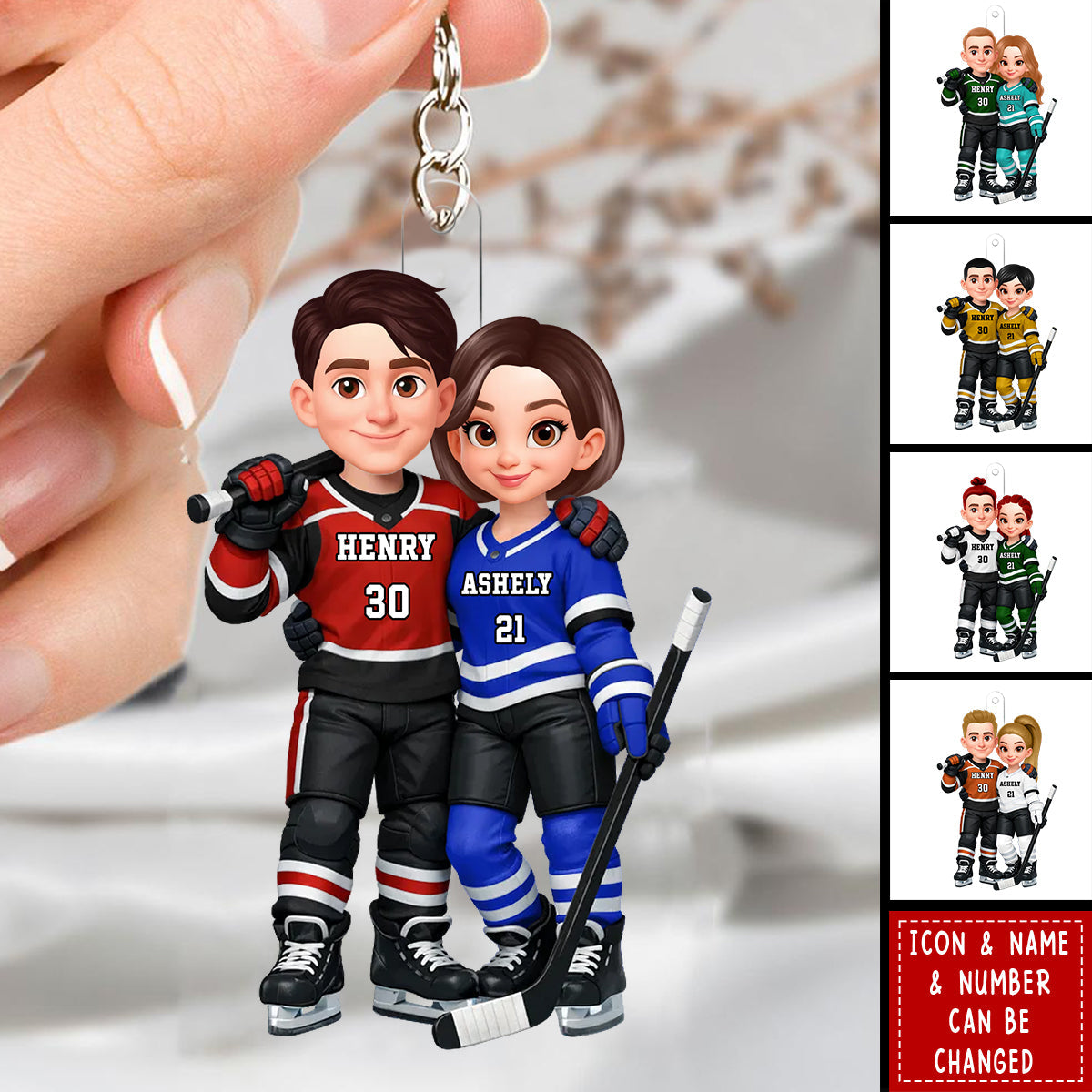 Hockey Couple I'll Always Be Your Biggest Fan Custom Action Figure - Personalized Acrylic Keychain