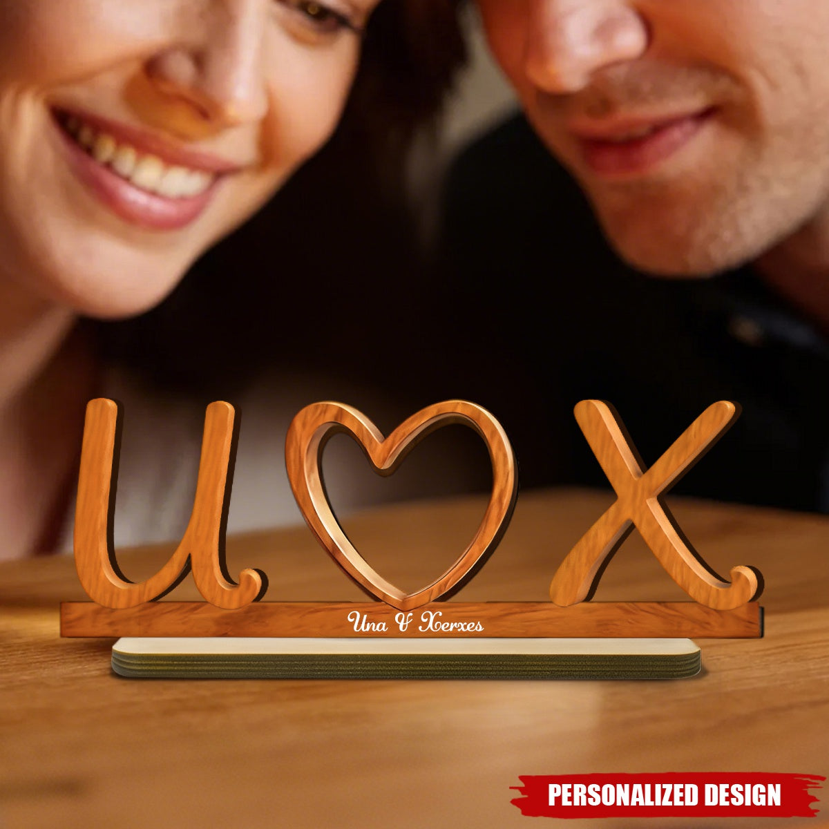 Couple Initials Heart - Personalized Wooden Plaque - Valentine's Day Gift for Her, for Him