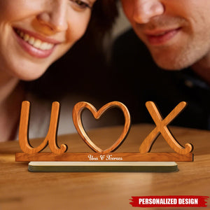 Couple Initials Heart - Personalized Wooden Plaque - Valentine's Day Gift for Her, for Him