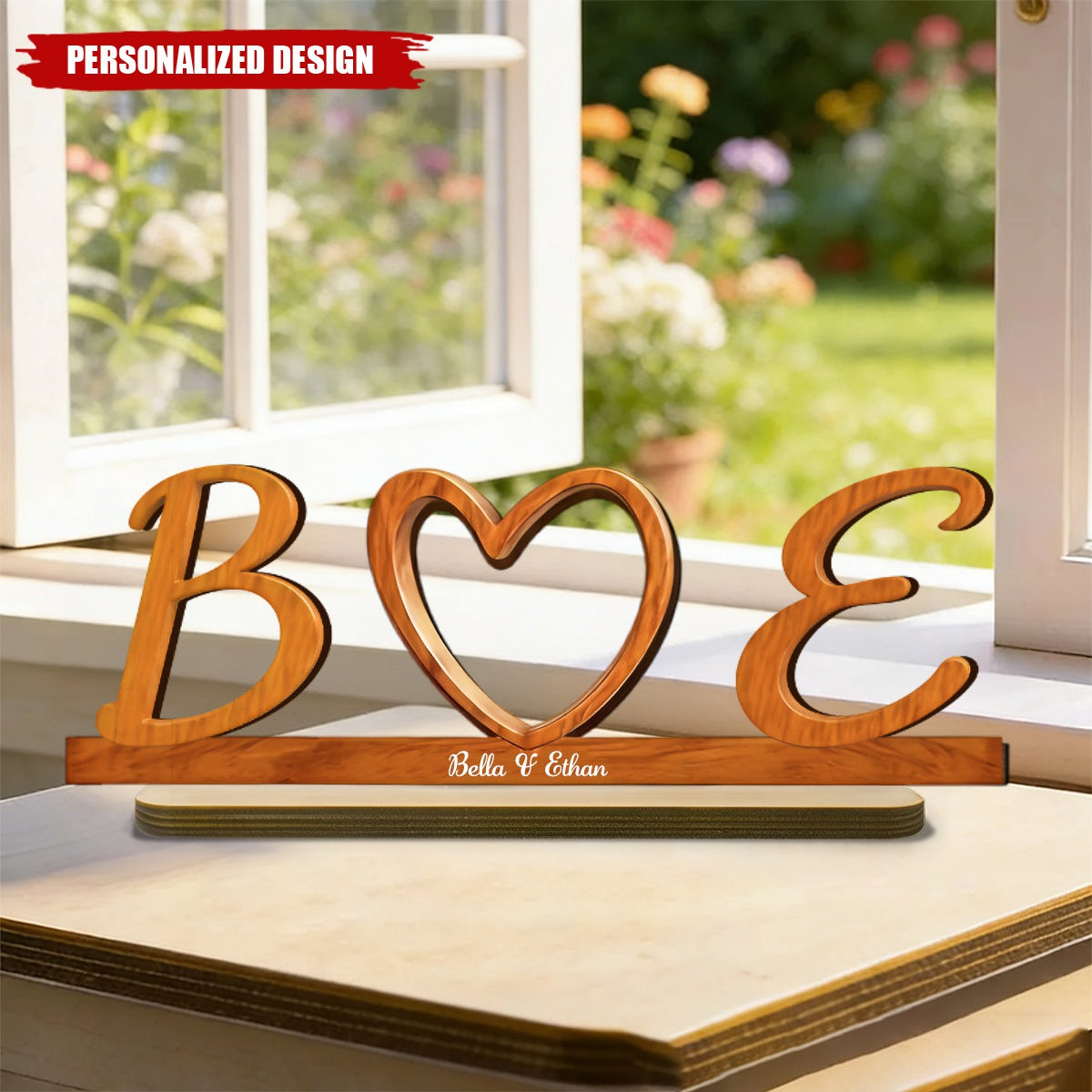 Couple Initials Heart - Personalized Wooden Plaque - Valentine's Day Gift for Her, for Him