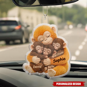 Mother Monkey & Children, Baby Monkey Punch - Personalized Acrylic Car Ornament - Heartfelt Mother's Day Gift for Mom, Wife
