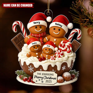 Gingerbread Family Holiday Delight Personalized Acrylic Ornament, Christmas Tree Decor, Family Ornament