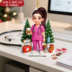 Proud Nurse With Signature Symbols Christmas - Personalized Acrylic Ornament