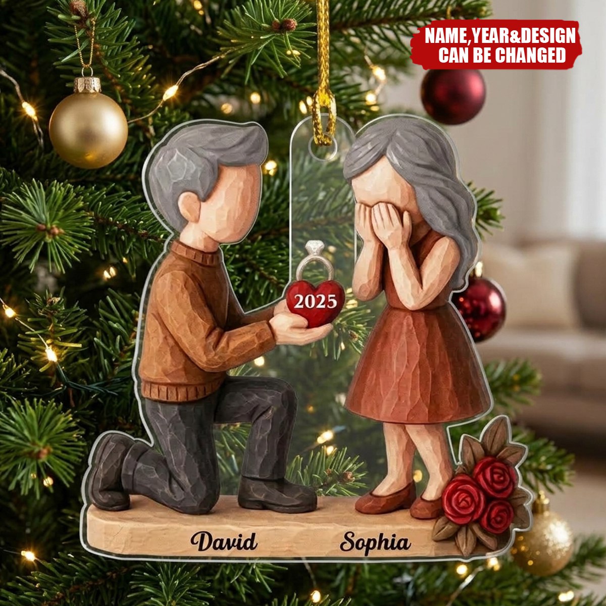 Couple Marriage Proposal - Personalized Acrylic Ornament - Newly Engaged Gift, "She Said Yes!" Ornament, Just Engaged Gifts for Couples