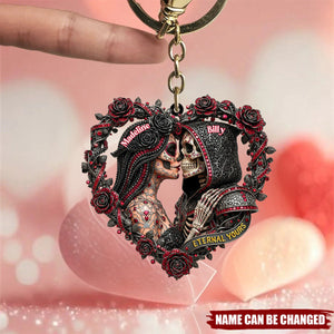 Personalized Skull Couple Acrylic Keychain, Gift For Couples