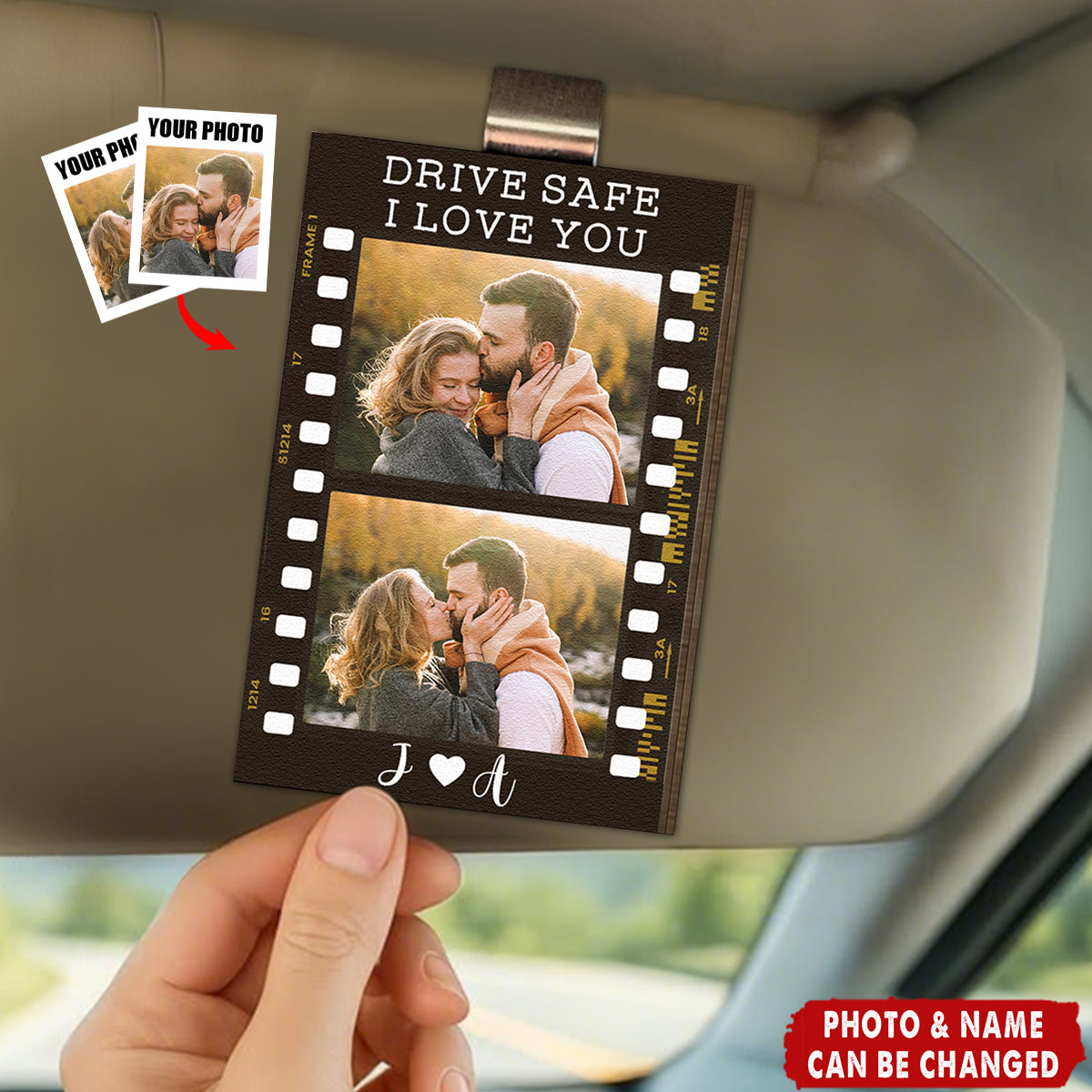 Drive Safe, I Love You - Personalized Wooden Photo Car Visor Clip
